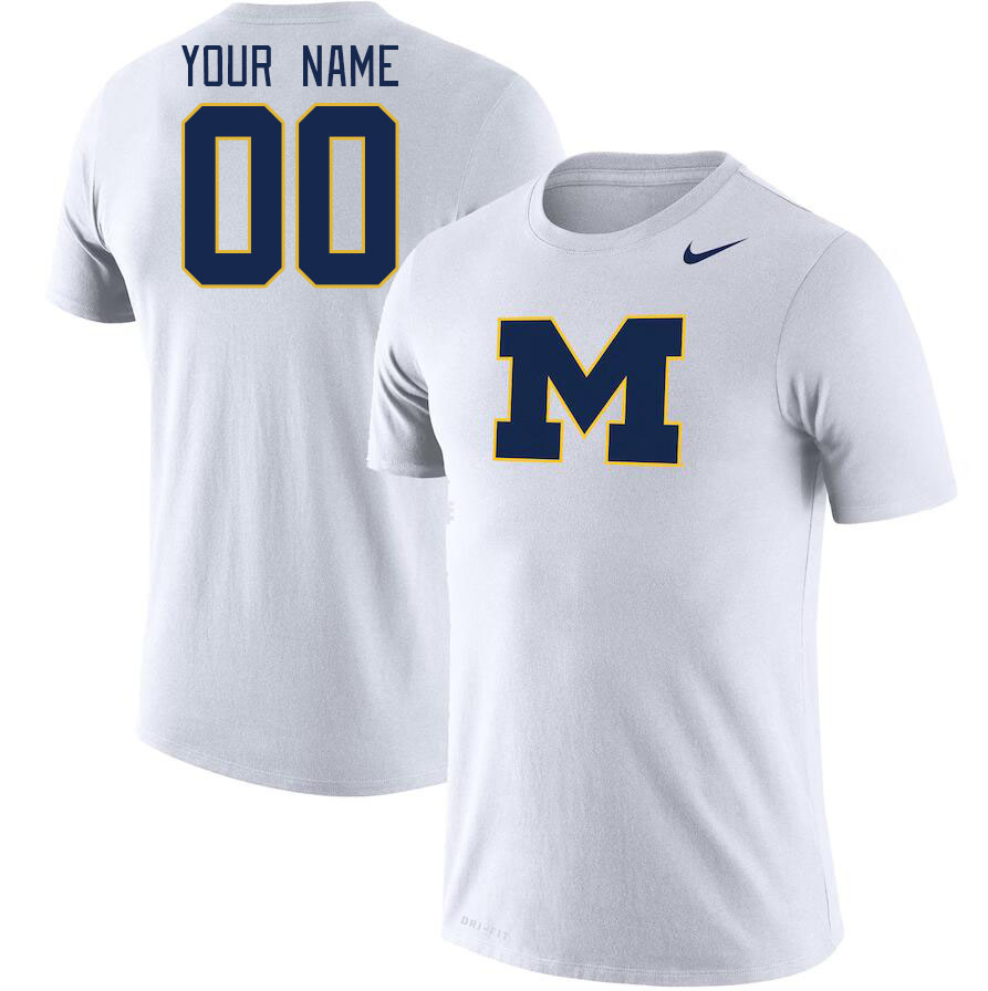 Custom Michigan Wolverines Name And Number College Tshirt-White - Click Image to Close